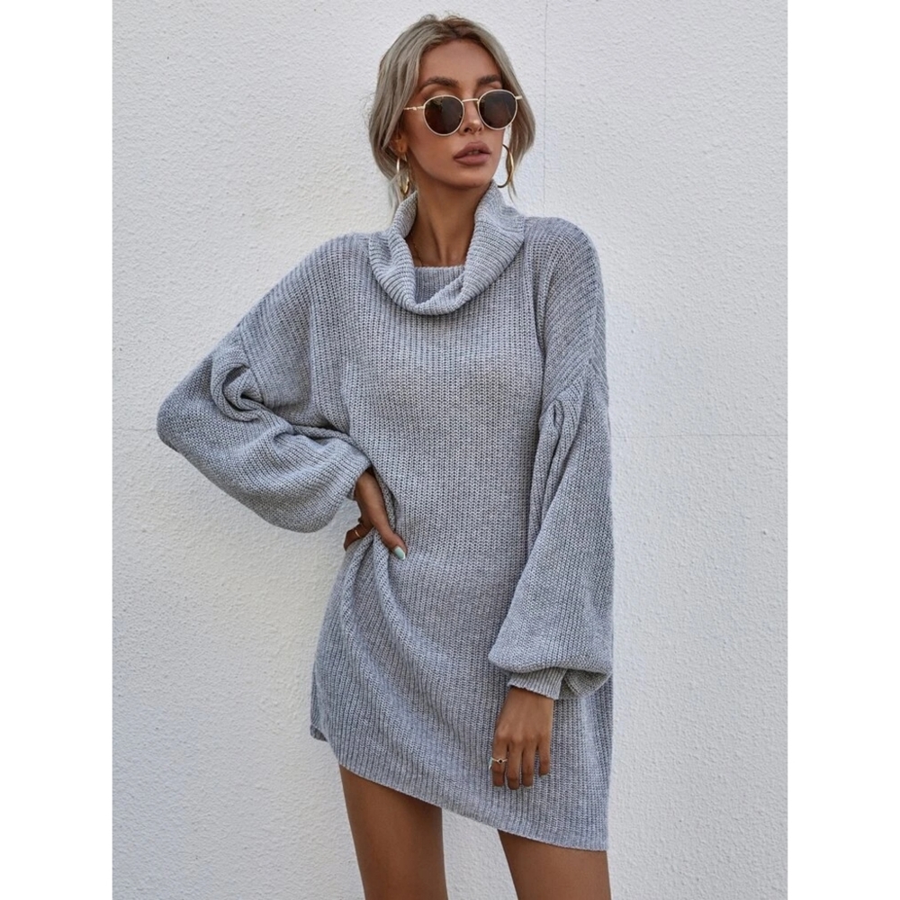 SHEIN Cowl Neck Drop Sleeve Sweater Dress